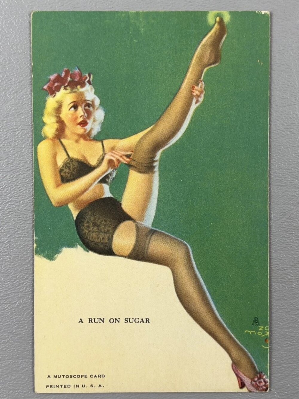 Vintage Zoe Mozert Mutoscope Pin Up Card Run On Sugar Risque Blonde Cheesecake A